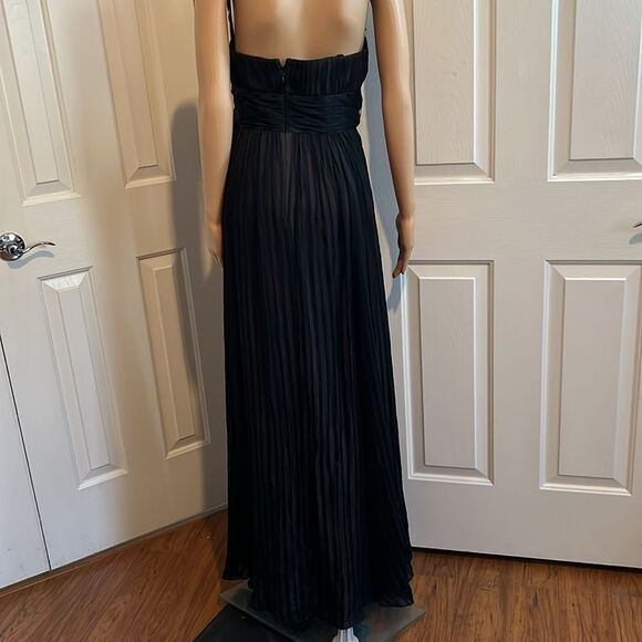 BCBGMaxAzria Black Silk Gown Dress Strapless Ruche Pleated Empire Waist 6 Petite - Picture 7 of 13